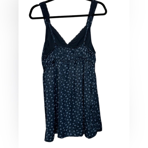 American Eagle Dress Womens Medium Navy Blue Floral Lace Trim Satin Cut Out M - Picture 4 of 9